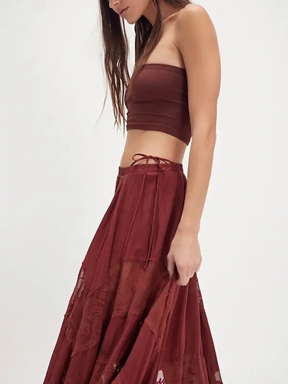 Free People sunny meadows convertible patchwork asymmetric slip skirt